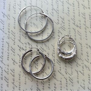 Large 925 Sterling Silver Hoop Earrings Set of 3